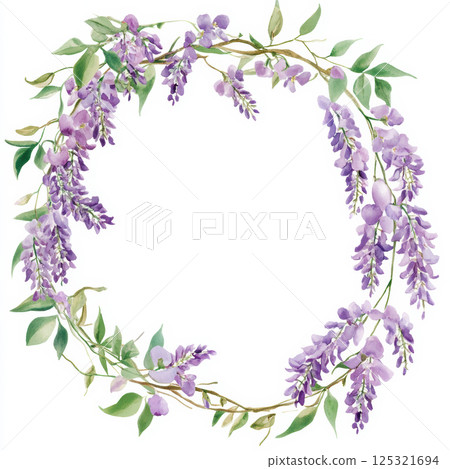 Wisteria light violet color flower frame border watercolor clipart isolated on white background. 125321694