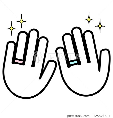 Icon of two hands wearing four colored rings Icon of two hands wearing four colored rings 125321807