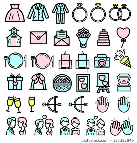 Colorful wedding icon set Colorful wedding icon set 125321849