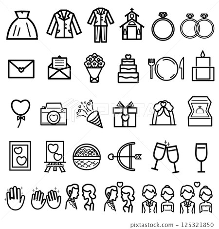 Monochrome wedding icon set 125321850