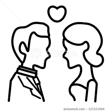 Wedding icon of man and woman facing each other and heart 125321884