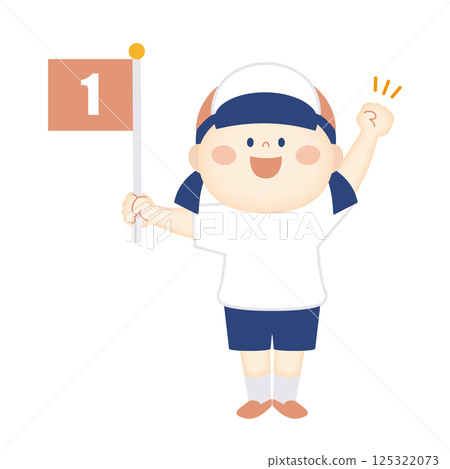 一位微笑女孩手持冠軍旗幟的插圖 一位微笑女孩手持冠軍旗幟的插圖 125322073