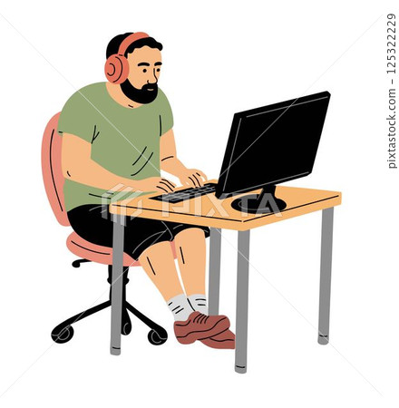 Young man sitting at the computer Young man sitting at the computer 125322229