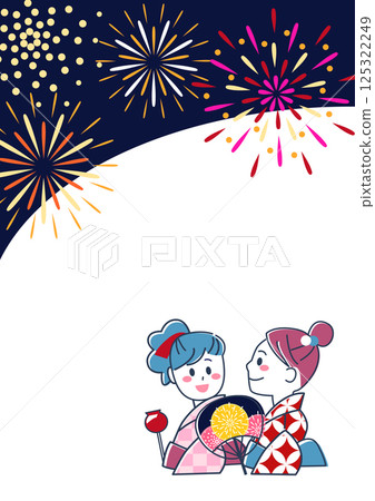 Wallpaper material of a young woman in a yukata watching summer festival fireworks Wallpaper material of a young woman in a yukata watching summer festival fireworks 125322249
