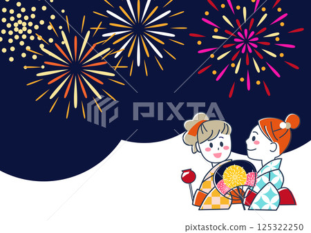 身穿浴衣的年輕女子觀賞夏日祭煙火的壁紙素材 125322250