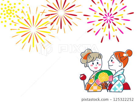 身穿浴衣的年輕女子觀賞夏日祭煙火的壁紙素材 125322252