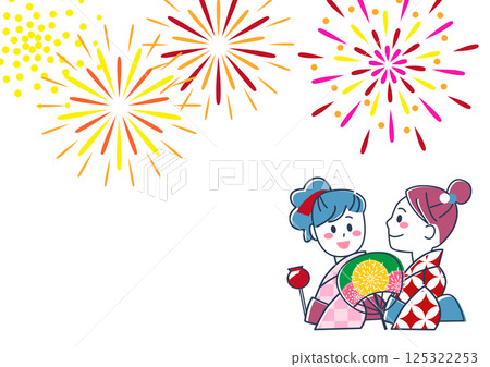 身穿浴衣的年輕女子觀賞夏日祭煙火的壁紙素材 身穿浴衣的年輕女子觀賞夏日祭煙火的壁紙素材 125322253