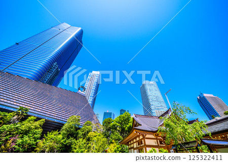 The cityscape of Tokyo in Japan, overlooking Azabudai Hills, Hachiman Shrine, etc. 125322411