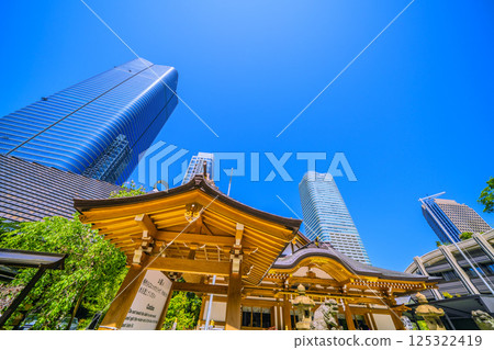 日本東京的城市景觀，俯瞰麻布台之丘、八幡神社等。 125322419