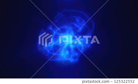 Abstract blue fluid-like shape with a glowing effect on a dark background 125322552
