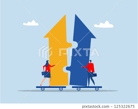 support or progress challenge concept, business people push arrow jigsaw to join to success.Merger and Acquisitions concept vector support or progress challenge concept, business people push arrow jigsaw to join to success.Merger and Acquisitions concept vector 125322675