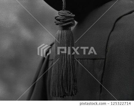 Close-up of a tassel swinging on a graduate's cap during a celebratory moment, focusing on tradition and achievement Close-up of a tassel swinging on a graduate's cap during a celebratory moment, focusing on tradition and achievement 125322714