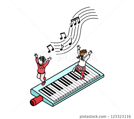 兩個孩子在演奏巨型鍵盤口琴 — — 等距 兩個孩子在演奏巨型鍵盤口琴 — — 等距 125323116