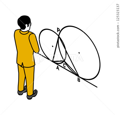 Male student gazing at a mathematical diagram - Isometric Male student gazing at a mathematical diagram - Isometric 125323137
