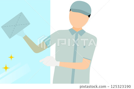 一位戴著帽子清潔窗戶的男工人的簡單插圖 一位戴著帽子清潔窗戶的男工人的簡單插圖 125323190