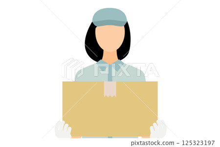 戴著帽子、手拿紙箱的女工的簡單插圖 125323197