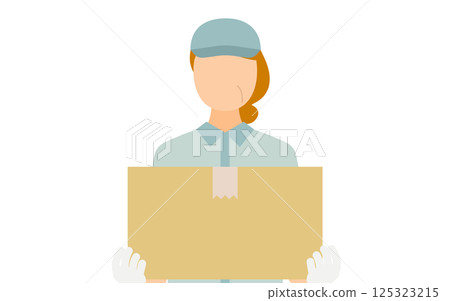 A simple illustration of a senior female worker wearing a hat holding a cardboard box A simple illustration of a senior female worker wearing a hat holding a cardboard box 125323215