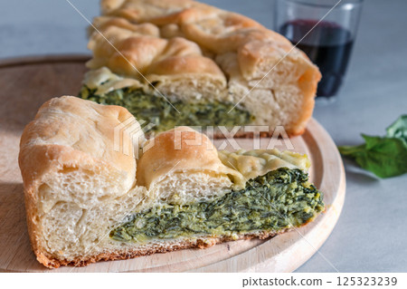 Spinach pie, traditional serbian dish, spinacia oleracea 125323239