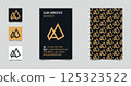 a and m letter monogram logo with vertical business card template. Architect, construction, builder, consulting, designer, gold, modern logo and banner 125323522