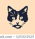 Cat head silhouette drawn into modern graphic design, mascot for illustration, logo, web and print, felis catus 125323525
