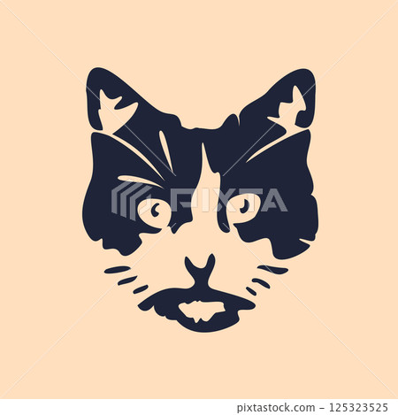 Cat head silhouette drawn into modern graphic design, mascot for illustration, logo, web and print, felis catus 125323525