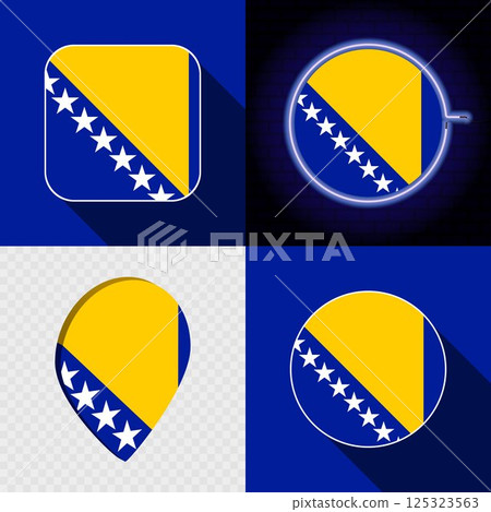 Set of modern icons with the national flag of Bosnia and Herzegovina. 125323563