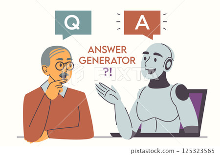 Man asks question and robot answers 125323565