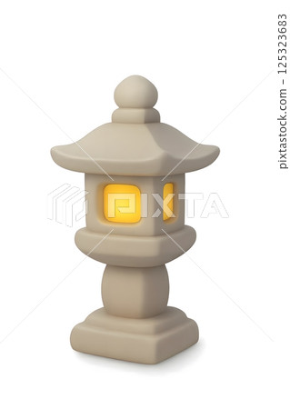 Traditional Korean Stone Lantern with Warm Inner Glow 125323683