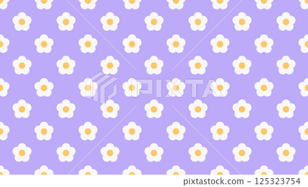 A seamless vector 4K illustration of a white flower pattern on a purple background. 125323754