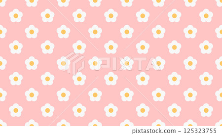 Pattern background illustration of white flowers on a pink background. Seamless vector 4K illustration material. 125323755