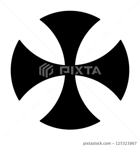 Early Celtic cross, a cross patty with rounded ends of the arms, also known as cross alisee, and cross formy. Symbol and sign, used in medieval Christian ornamentation. Isolated illustration. Vector 125323867