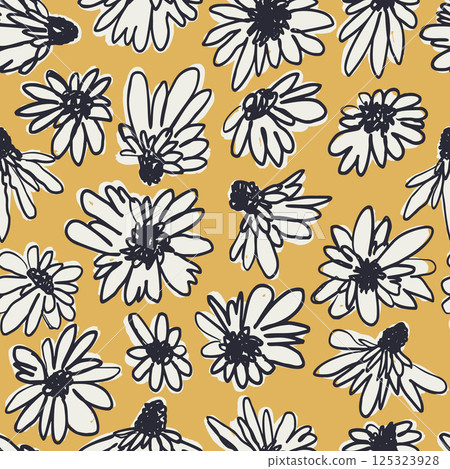 Seamless pattern with hand drawn abstract white ditsy flowers on brown background 125323928