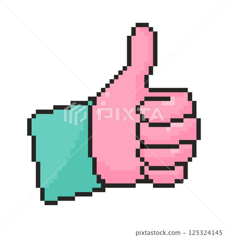 Pixel art thumb up icon in 8 bit style. Retro 80s,90s video game graphics. Pixel art thumb up icon in 8 bit style. Retro 80s,90s video game graphics. 125324145