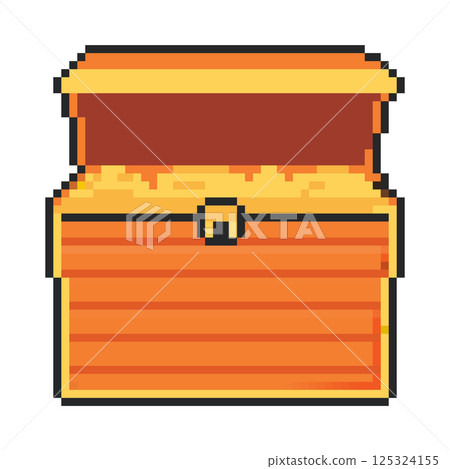 8 bit treasure chest icon. Pixel art object. Old school computer graphic style. 125324155