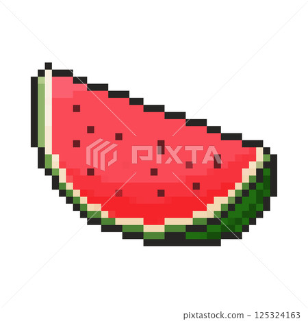 8 bit watermelon icon. Pixel art object. Old school vintage game graphics. 8 bit watermelon icon. Pixel art object. Old school vintage game graphics. 125324163