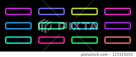 Neon glowing action buttons with smooth corners. Vector set for user interface design. Neon glowing action buttons with smooth corners. Vector set for user interface design. 125324203