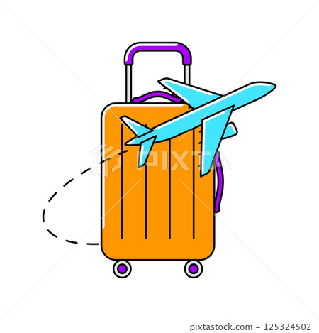 Airplane with suitcase icon. Air travel and tourism item. 125324502