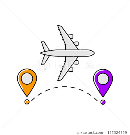 Airplane with markers icon. Air travel and tourism item. 125324539