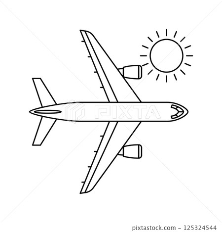 Airplane with sun icon. Air travel and tourism item. 125324544