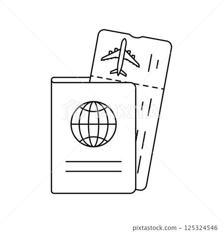 Passport with boarding pass icon. Air travel and tourism item. Passport with boarding pass icon. Air travel and tourism item. 125324546