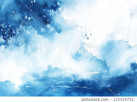 Watercolor painting blue paint water wave background material generative ai 125324732