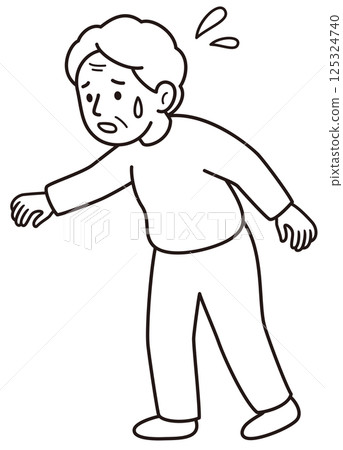 Monochrome line drawing vector illustration of an elderly woman who is in a hurry because she is losing her balance and about to fall Monochrome line drawing vector illustration of an elderly woman who is in a hurry because she is losing her balance and about to fall 125324740