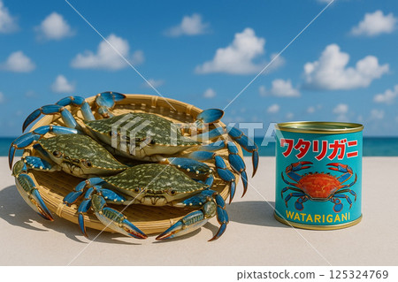 新鮮捕撈的藍蟹，放入濾鍋中 125324769