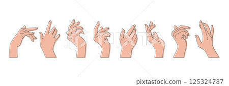 Graceful female hand gestures. Woman hands outline set. Vector illustration Graceful female hand gestures. Woman hands outline set. Vector illustration 125324787