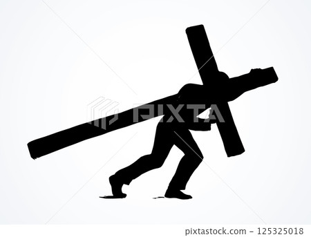 Men carry the cross. Vector drawing 125325018
