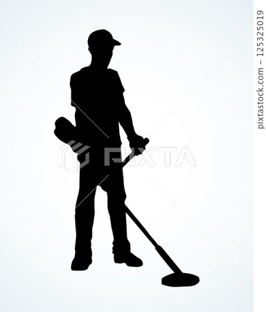 Miner with a mine detector. Vector drawing Miner with a mine detector. Vector drawing 125325019
