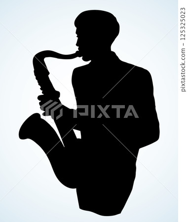 A man plays the saxophone. Vector drawing A man plays the saxophone. Vector drawing 125325023