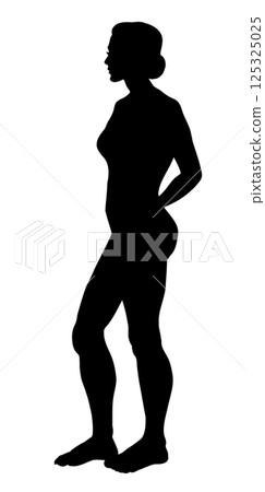 The female silhouette stands sideways. Vector drawing The female silhouette stands sideways. Vector drawing 125325025