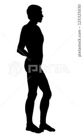 The male silhouette stands sideways. Vector drawing The male silhouette stands sideways. Vector drawing 125325030