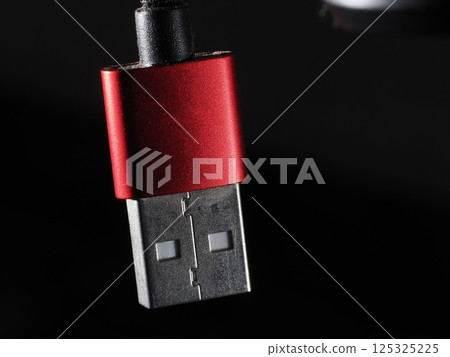 Red holding usb plug close up Red holding usb plug close up 125325225